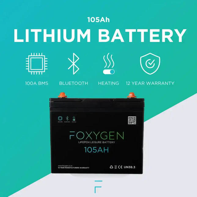 Foxygen 12V 105Ah LiFePO4 Leisure Battery with Bluetooth & Self-Heating