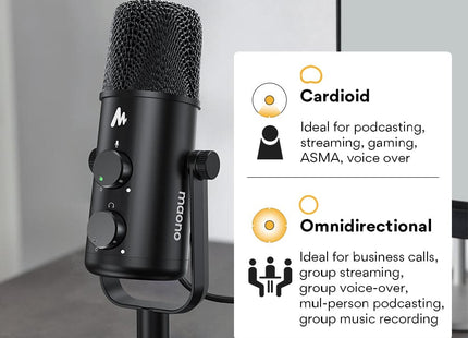 Maono USB-C Desktop Condenser Cardioid Omnidirectional Microphone with Headphone Jack