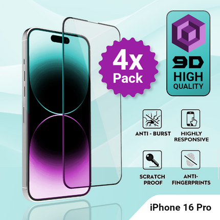 4 Pack iPhone 16 Pro Tempered Glass Screen Protector