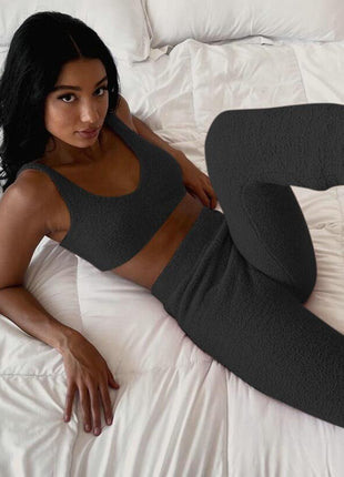 3pcs Womens Clothing Long Sleeve Crop Tank Top And Drawstring Shorts Pajama Set