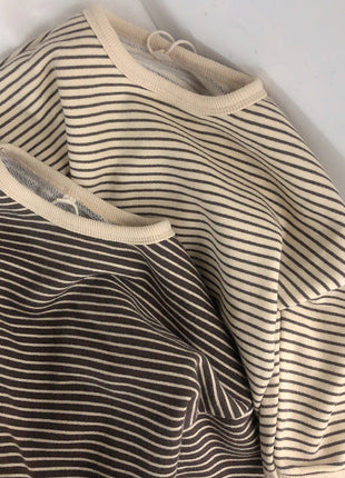 Boys And Girls T-Shirts With Striped Round Neck And Inner Bottoming Shirt Pullover Loose Loose