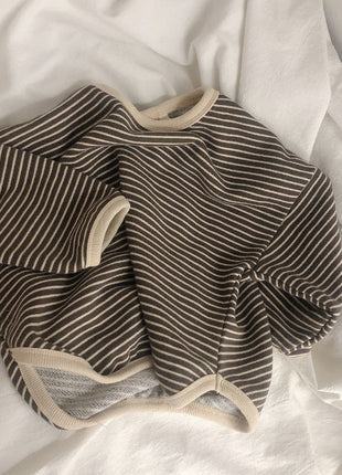 Boys And Girls T-Shirts With Striped Round Neck And Inner Bottoming Shirt Pullover Loose Loose