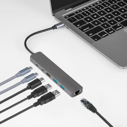 Maplin USB-C Multiport Hub 2x USB-A 3.0 / HDMI / 2x USB-C 100W / Gigabit RJ45