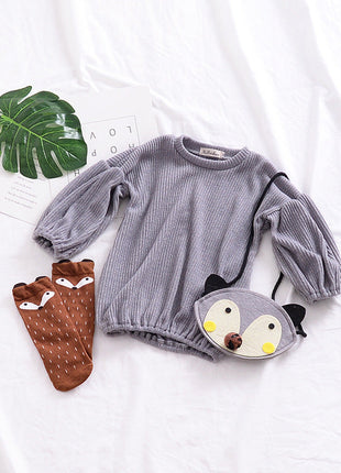 Girls Spring Lantern Sleeve Solid Color Kids T-shirt Top