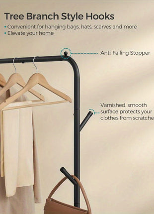 Clothes Rail, Clothes Rack, Single Clothes Hanging Rail, Heavy-Duty Metal Frame, with Wheels and Shelf, 50 kg Total Max. Load, 103. 5 cm Wide, Clothing Storage