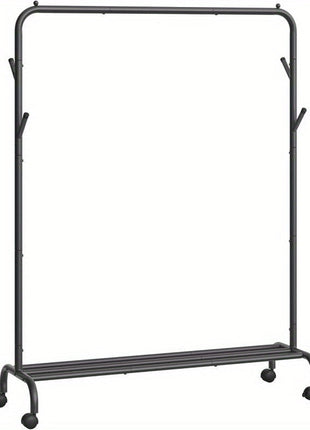 Clothes Rail, Clothes Rack, Single Clothes Hanging Rail, Heavy-Duty Metal Frame, with Wheels and Shelf, 50 kg Total Max. Load, 103. 5 cm Wide, Clothing Storage