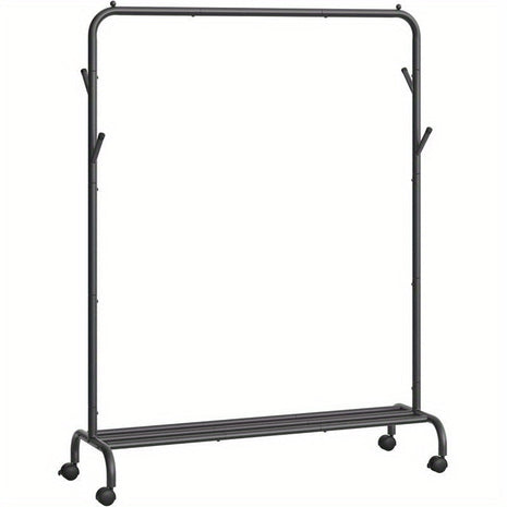Clothes Rail, Clothes Rack, Single Clothes Hanging Rail, Heavy-Duty Metal Frame, with Wheels and Shelf, 50 kg Total Max. Load, 103. 5 cm Wide, Clothing Storage