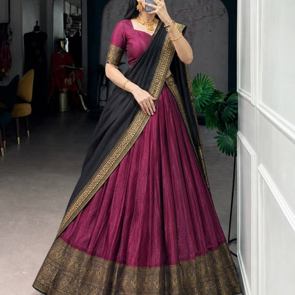 Midnight Vasudha Half Saree Set (Black & Wine)