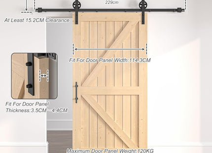 Sliding Barn Door Kit 7.5FT Heavy Duty Large Wheel Black Track SANKEYTEW