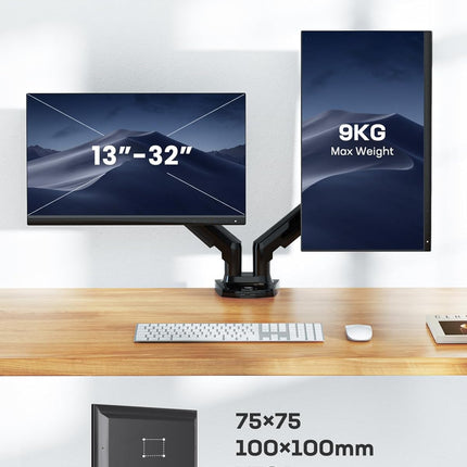 HUANUO Dual Monitor Arm 13–32", Adjustable Desk Mount, VESA 75/100