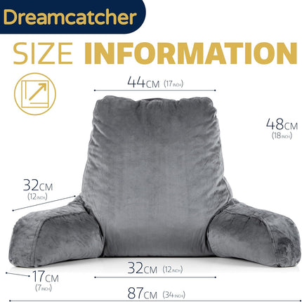 Grey Reading Pillow Memory Foam Cushion with Backrest Arm Support Dreamcatcher
