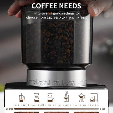 Conical Burr Coffee Grinder Electric Espresso 51 Settings Timer SHARDOR