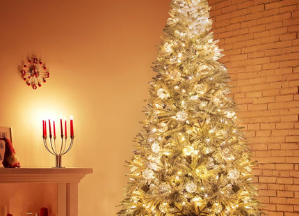 Artificial Christmas Tree 6.5ft Snow Flocked Branches Realistic Unlit Pine KI Store