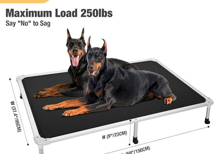 Veehoo XXL 150x95cm Chew-Proof Raised Dog Bed – Cooling Pet Cot, Aluminum Frame