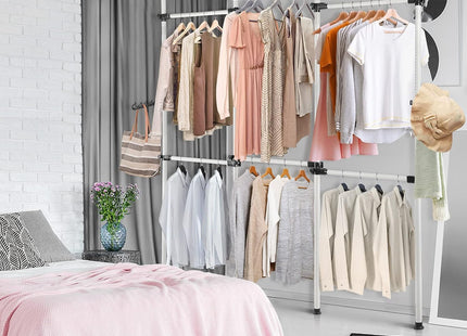 Telescopic Clothes Rack Heavy Duty Adjustable Rail with Hooks 8–10.8 ft