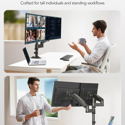 HUANUO Taller Dual Monitor Stand 13–32", Long Arms, VESA 75/100