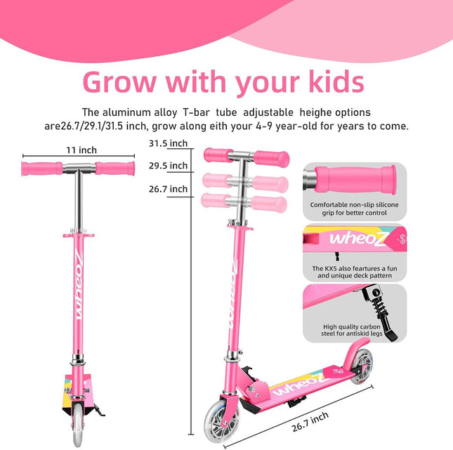 Kids Kick Scooter 2 Wheel Folding with LED Light Up Wheels WheoZ