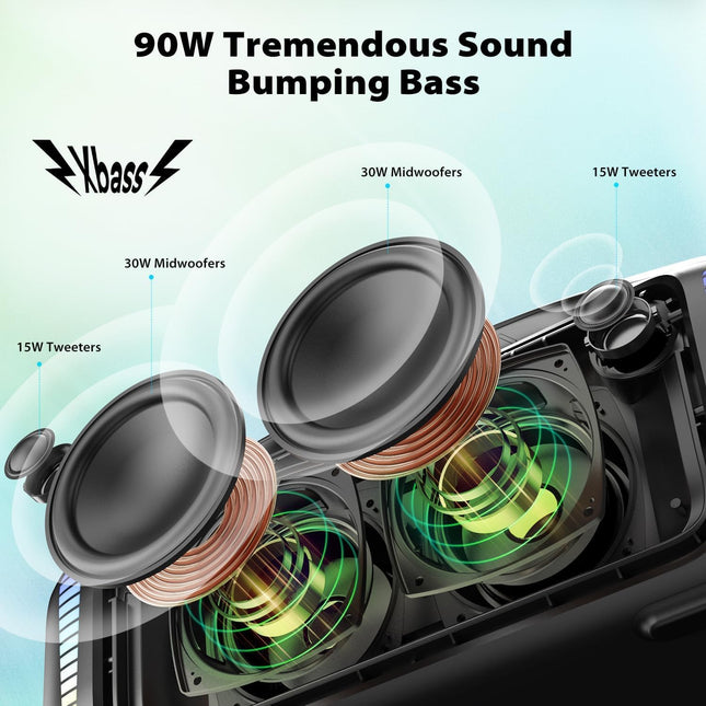 Tribit StormBox Blast 90W Bluetooth Speaker, XBass, LED, IPX7, 30H Playtime