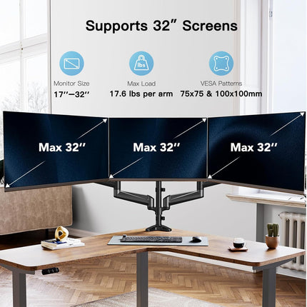 HUANUO Triple Monitor Stand - Adjustable Desk Mount for 17-32'' Screens, VESA