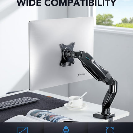 Single Monitor Arm 13 to 32 Inch Adjustable White Desk Mount VESA HUANUO