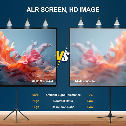 100'' ALR Projector Screen with Stand, 16:9, Portable, Easy Setup, Outdoor & Home