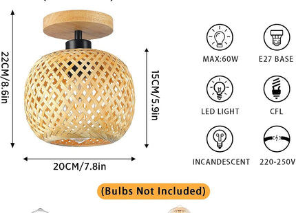 Bamboo Ceiling Light Boho Rattan Semi Flush Mount Farmhouse Fixture Mini Size