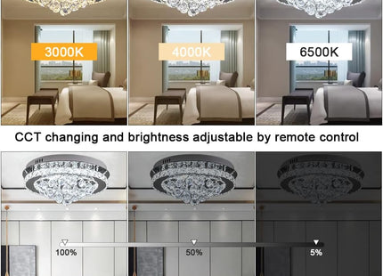 36W Dimmable Crystal LED Ceiling Light 40cm with Remote, 3000K-6000K