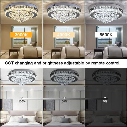 36W Dimmable Crystal LED Ceiling Light 40cm with Remote, 3000K-6000K