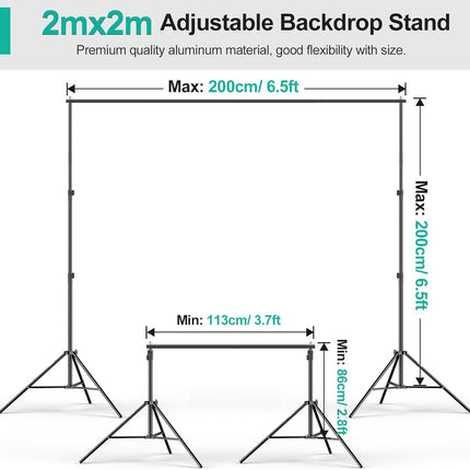 Backdrop Stand Kit White Screen Clamps Bag for Photo Video 2x2m EMART