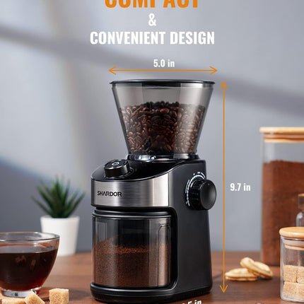 Coffee Grinder Burr Electric 25 Grind Settings with Digital Timer Black Shardor