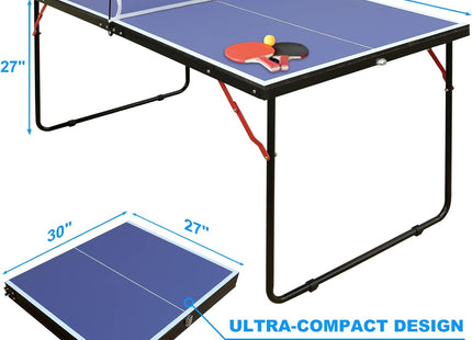 REXOUS Midsize Folding Ping Pong Table Game Set 2 Paddles 3 Balls, Net 30''x54''