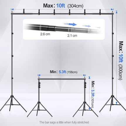 Backdrop Stand 3x3m Photo Studio Support Kit Black With 8 Clamps EMART