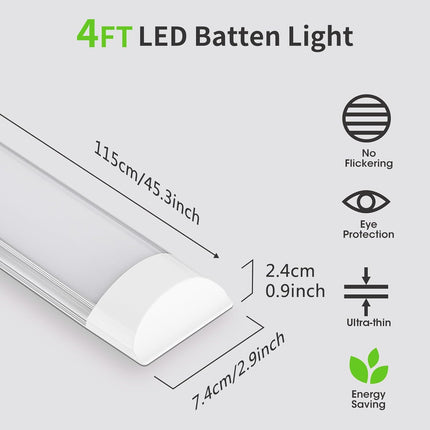 HUMIGA 4FT LED Batten Light 40W Neutral White 4000K Slim Fitting, 2 Pack