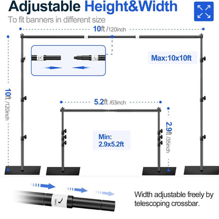 Backdrop Stand Heavy Duty 3x3m Adjustable Background Frame Steel Base EMART