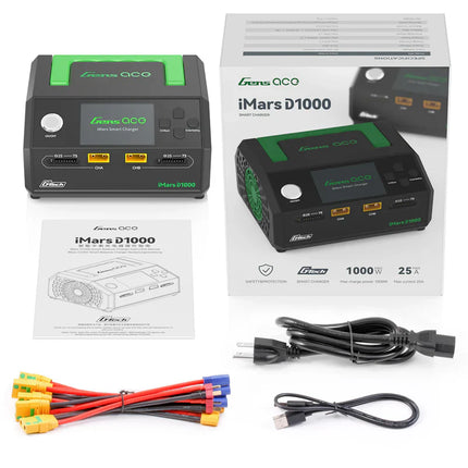 Gens ace iMars D1000 Smart Charger | Dual Channel | AC 1000W | G-Tech