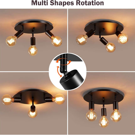 Lightsjoy 3-Way Rotatable Black Ceiling Spot Light – Vintage E27 Flush Mount