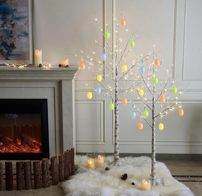 2PCS White Twig Tree Set 6FT & 5FT Birch Trees Warm White LED Lights EAMBRITE