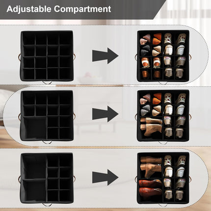 Shoe Organizer 16 Grid Adjustable with Clear Dust Cover Foldable Storage Hiyorsoa