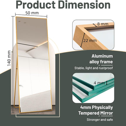 Full Length Mirror 140x50cm Large Floor Mirror Gold Frame Bedroom Beauty4U