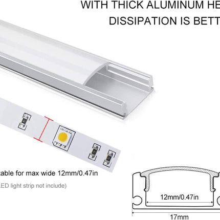 LED Aluminum Profile Channel U Shape 3.3ft Silver Diffuser 6 Pack LightingWill