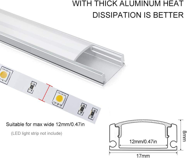 LED Aluminum Profile Channel U Shape 3.3ft Silver Diffuser 6 Pack LightingWill