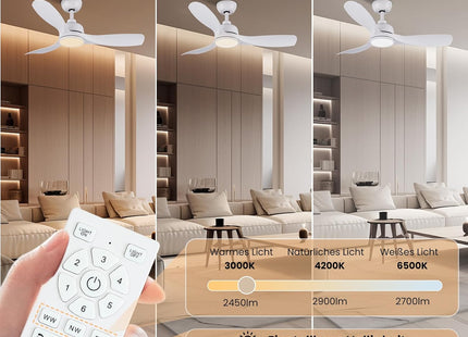 CJOY 42" White Ceiling Fan with Light & Remote, 3 Blades, Quiet DC Motor, Timer