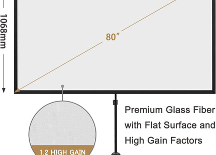 Projector Screen with Stand 80 Inch 16:9 Portable Outdoor Tripod excelimage