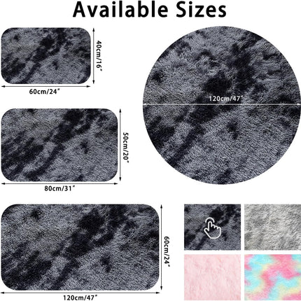 Grey Round Shag Rug 120cm Fluffy Faux Fur Soft Carpet Dark Grey ConCusT