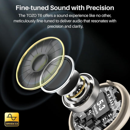 True Wireless Earbuds Bluetooth 5.3 Deep Bass IPX8 Touch Control TOZO T6