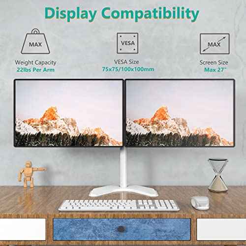 Dual Monitor Stand 27 Inch Freestanding Adjustable VESA 100 White WALI