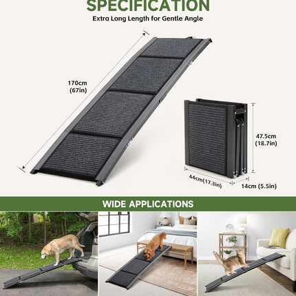 Dog Ramp 170cm Foldable Non Slip Pet Ramp for Cars Sofa Bed up to 250lbs Fellie