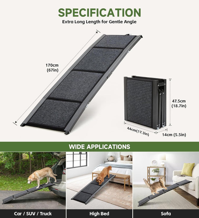 Dog Ramp 170cm Foldable Non Slip Pet Ramp for Cars Sofa Bed up to 250lbs Fellie