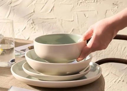 Karaca Abby Stoneware Dinner Set for 6 - Elegant Tableware, 23 Piece, Green