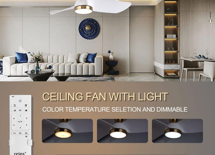 Reiga 91cm Flush Mount DC Ceiling Fan with Dimmable Light & Remote, Modern Style